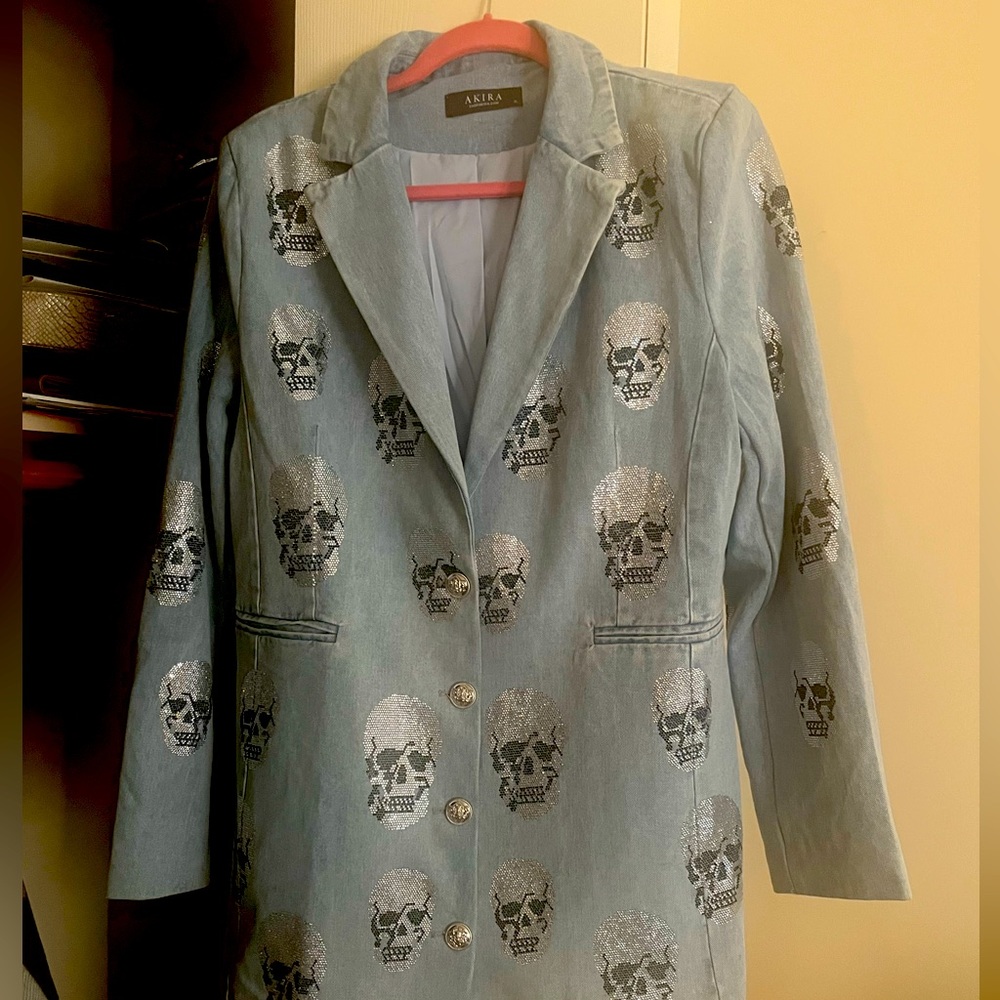 Denim Skull rhinestone Blazer